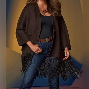 Boston Proper Boho Western Long Fringe Poncho L/XL